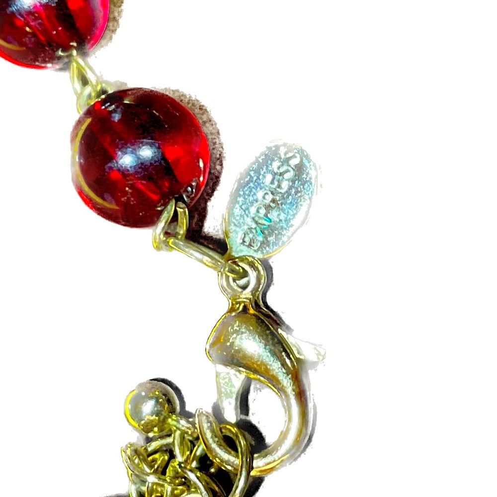 Express Gold Toned Single Strand Ruby Red Beaded … - image 6